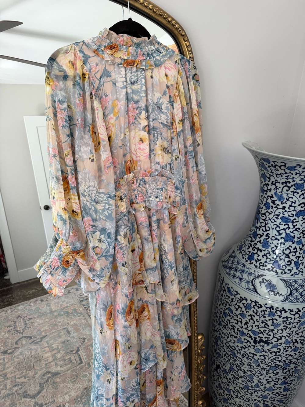 Elliatt Pastel Floral High-Low Chiffon Dress - Blush, Yellow, Blue - Picture 5 of 10